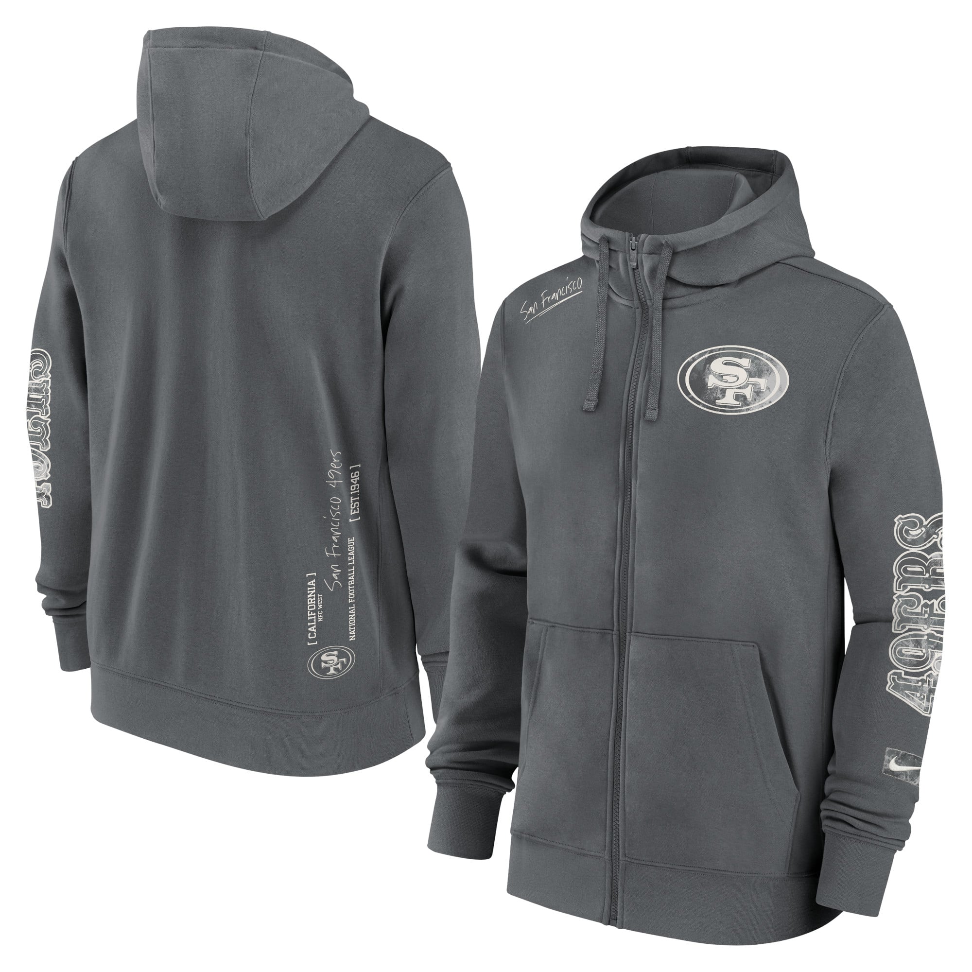 Felpa con cappuccio San Francisco 49ers Nike Cotone Cerniera completa in pile - Uomo