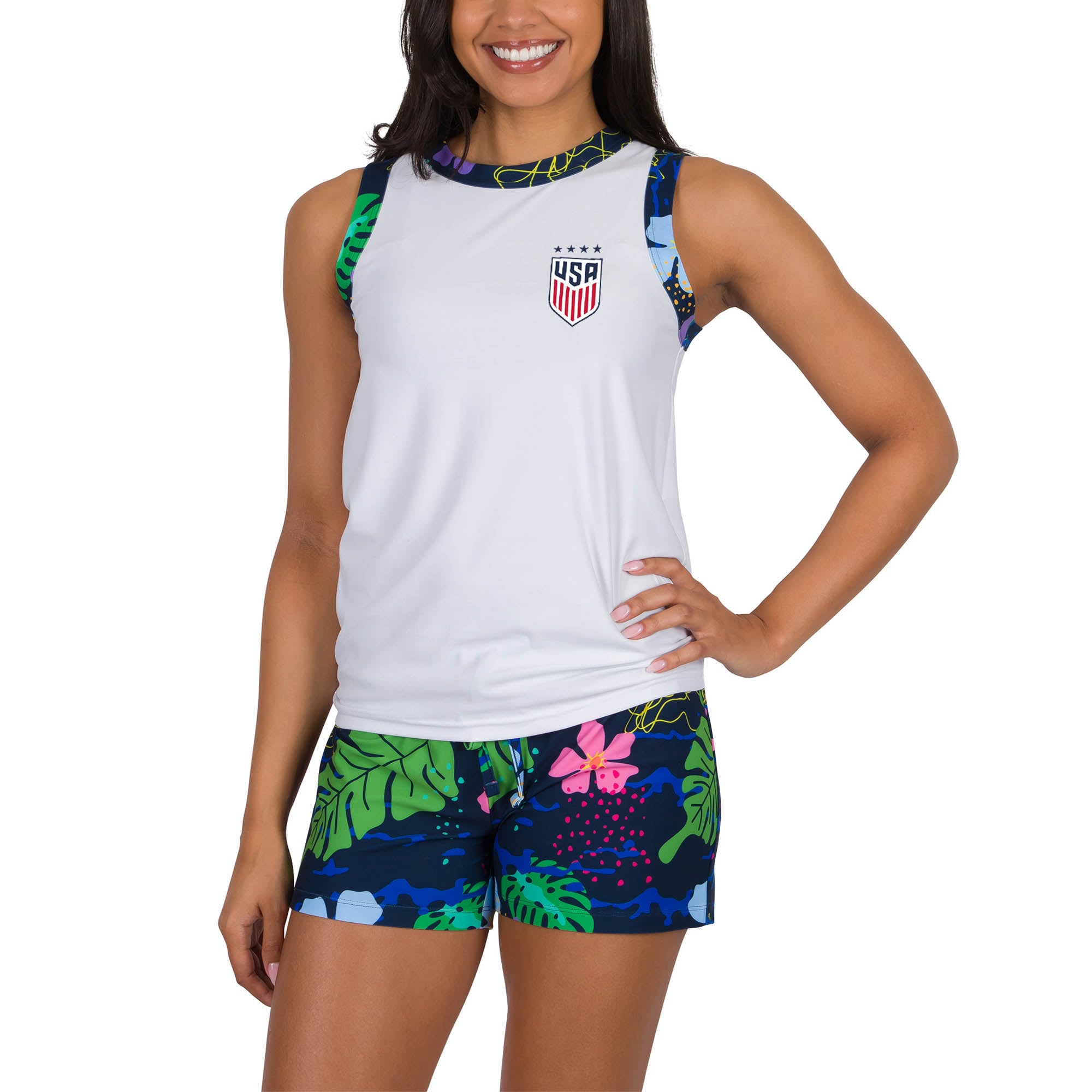Women's Concepts Sport White USWNT Roamer Knit Tank Top & Shorts Set