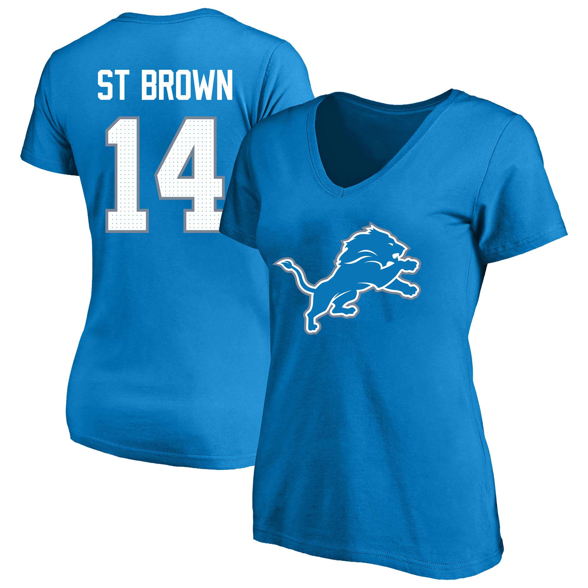 Women's Fanatics Amon-Ra St. Brown Blue Detroit Lions Plus Size Name & Number V-Neck T-Shirt