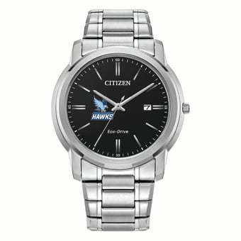 Men's Citizen Watch Silver RWU Hawks Eco-Drive Black Dial Stainless Steel Watch