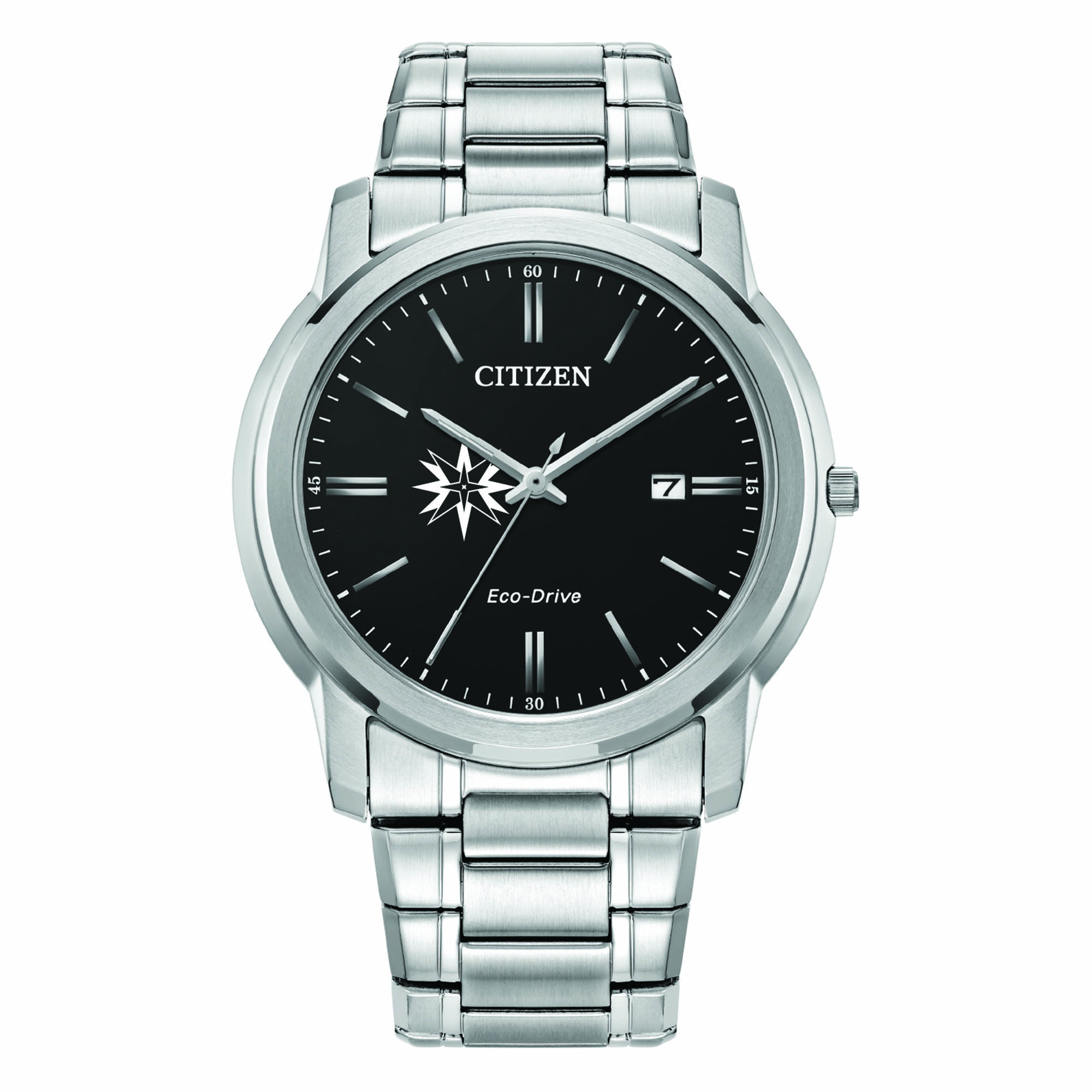 Men's Citizen Watch Silver Moravian Greyhounds Eco-Drive Black Dial Stainless Steel Watch