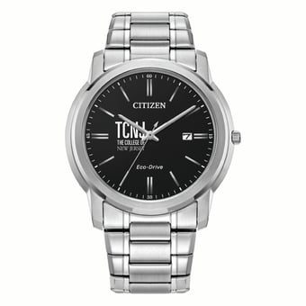 Men's Citizen Watch Silver College of New Jersey Lions Eco-Drive Black Dial Stainless Steel Watch