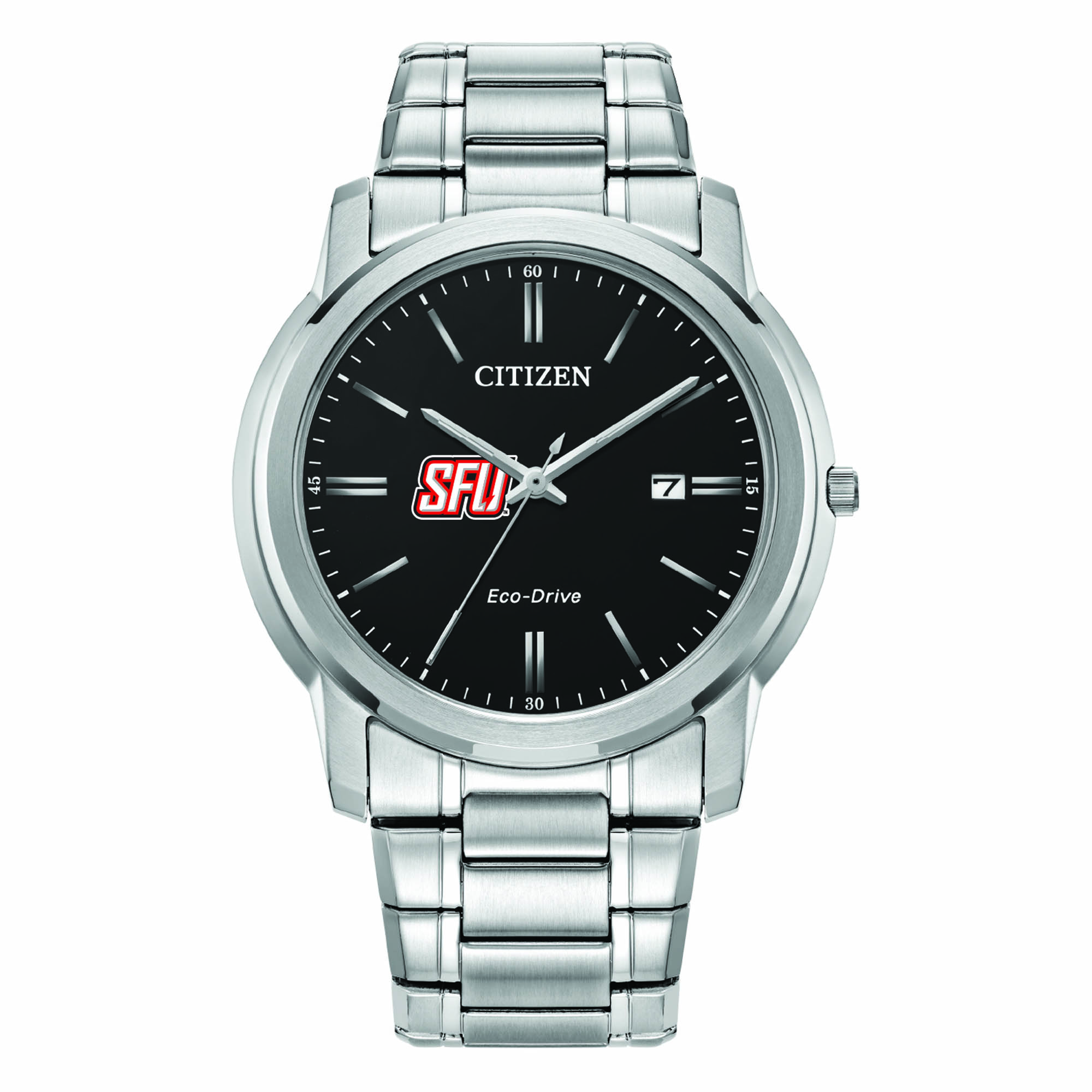Men's Citizen Watch Silver Saint Francis Red Flash Eco-Drive Black Dial Stainless Steel Watch