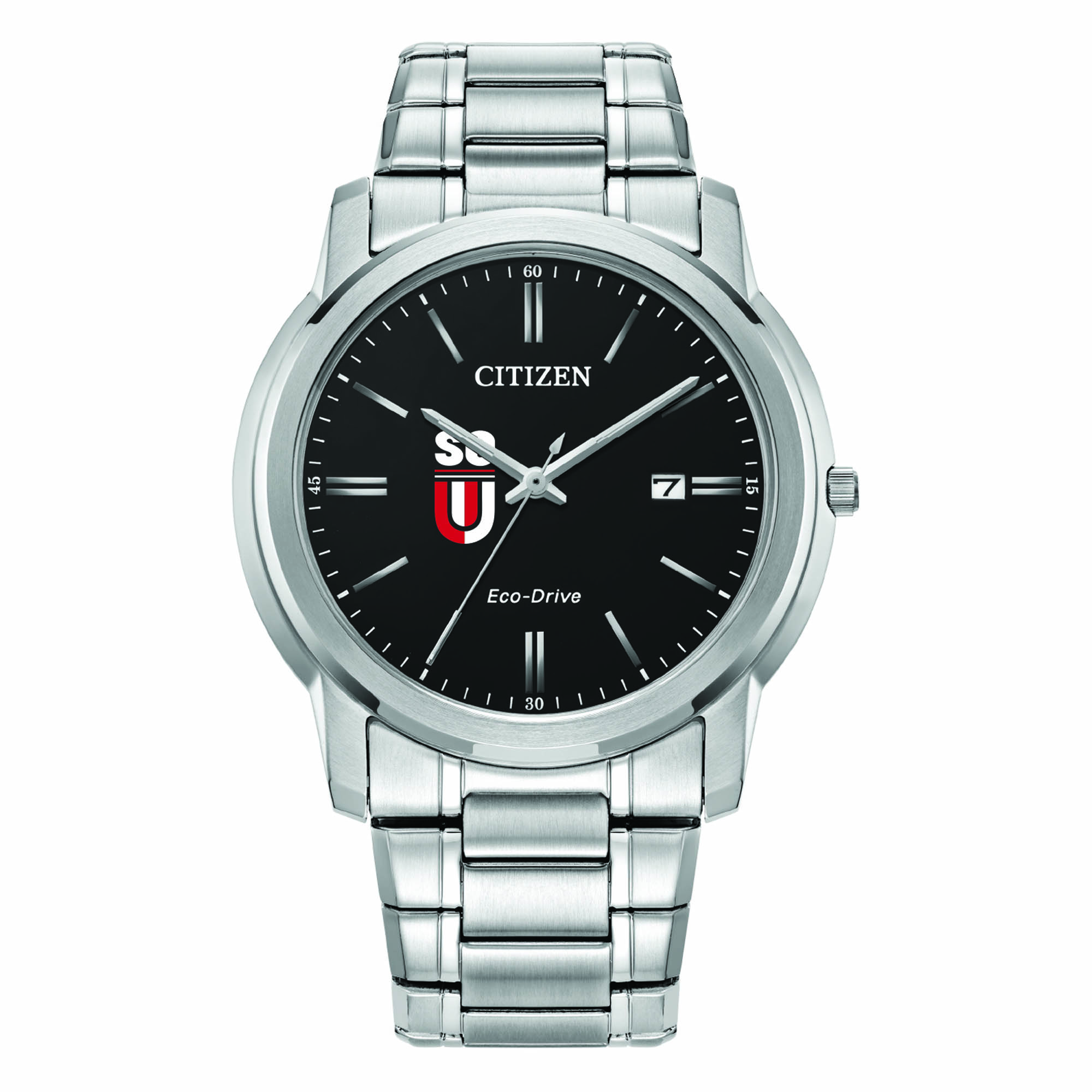 Men's Citizen Watch Silver Southern Oregon Raiders Eco-Drive Black Dial Stainless Steel Watch