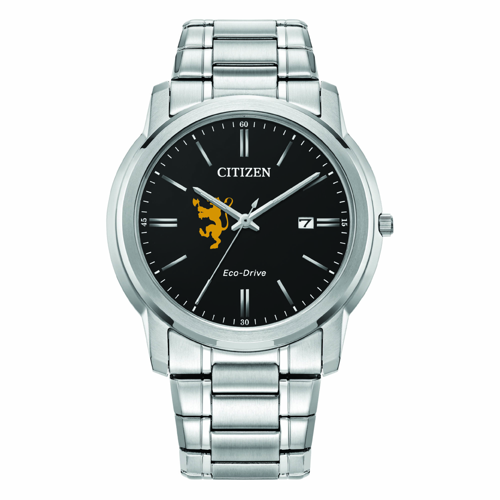 Men's Citizen Watch Silver St. Olaf Oles Eco-Drive Black Dial Stainless Steel Watch