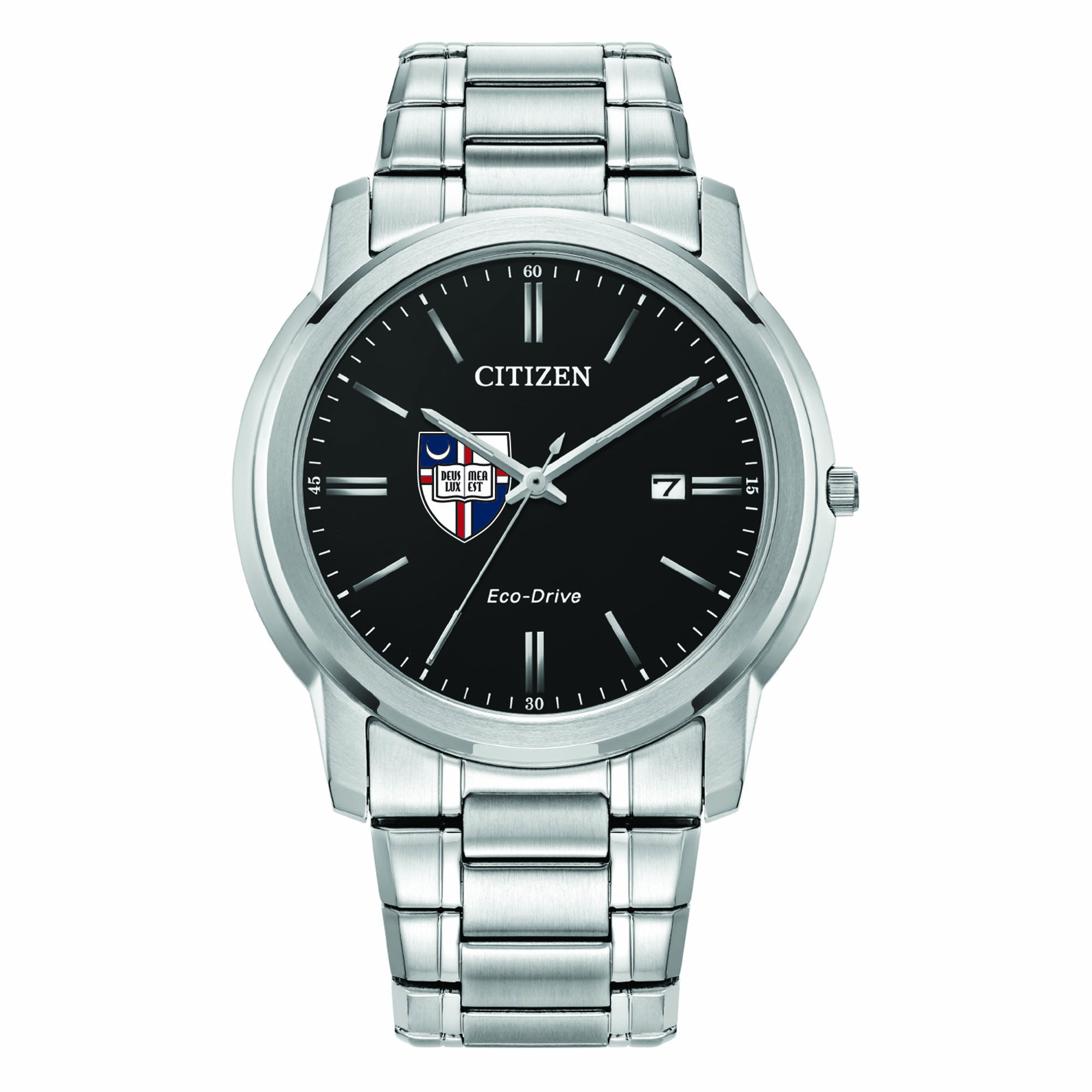 Men's Citizen Watch Silver Catholic University Cardinals Eco-Drive Black Dial Stainless Steel Watch