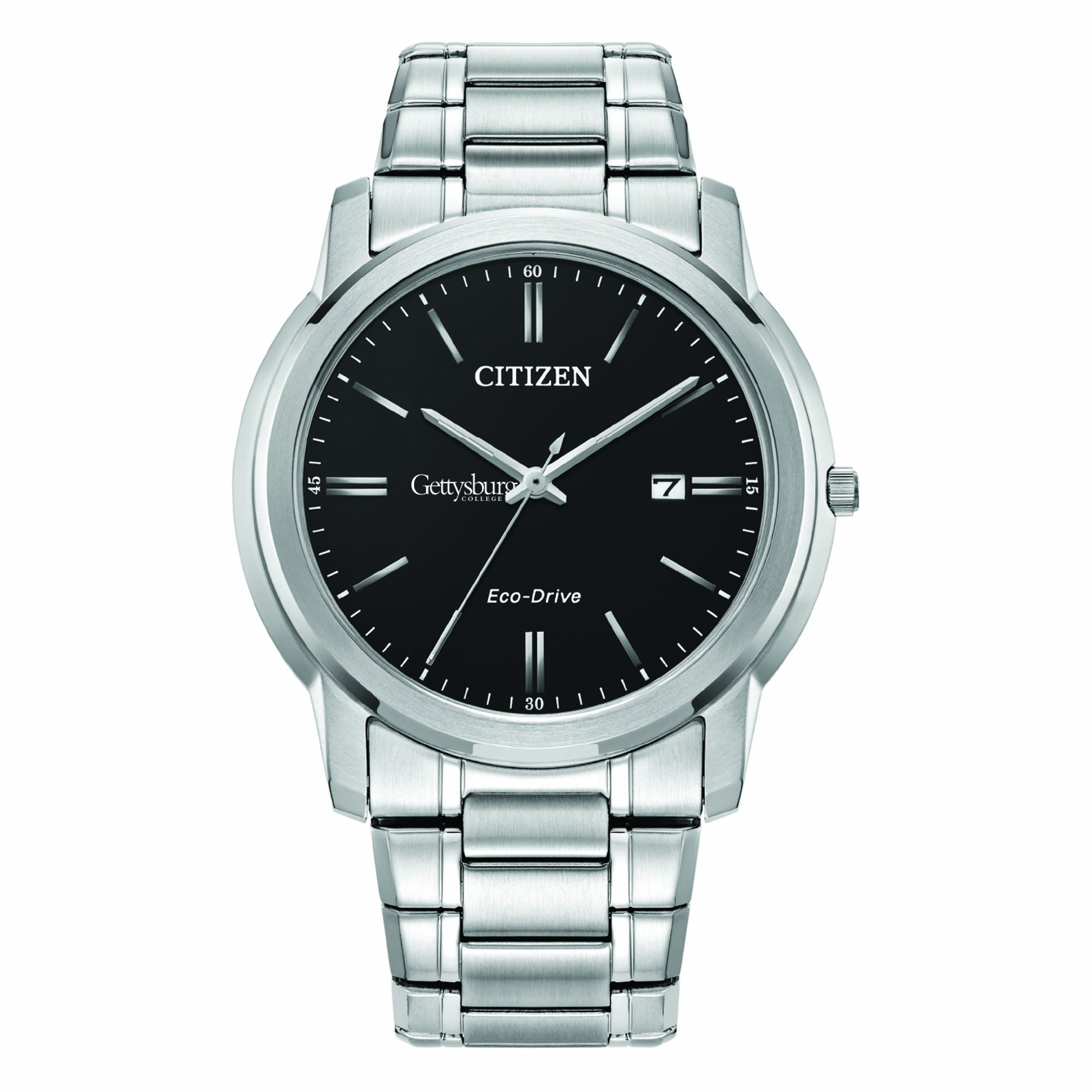 Men's Citizen Watch Silver Gettysburg Bullets Eco-Drive Black Dial Stainless Steel Watch