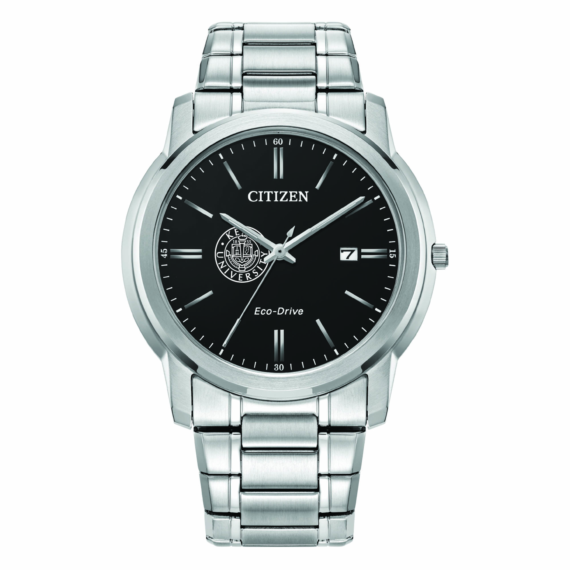 Men's Citizen Watch Silver Kean University Cougars Eco-Drive Black Dial Stainless Steel Watch