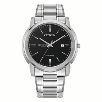 Men's Citizen Watch Silver Haverford College Eco-Drive Black Dial Stainless Steel Watch