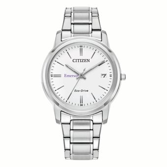 Women's Citizen Watch Silver Emerson College Lions Eco-Drive White Dial Stainless Steel Watch