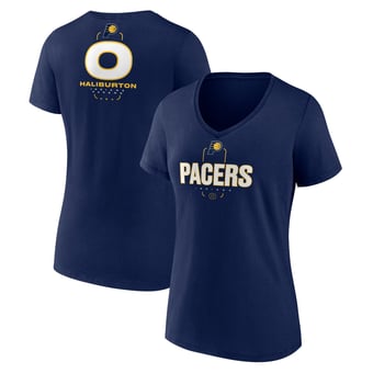 Women's Tyrese Haliburton Navy Indiana Pacers Behind The Back Name & Number V-Neck T-Shirt