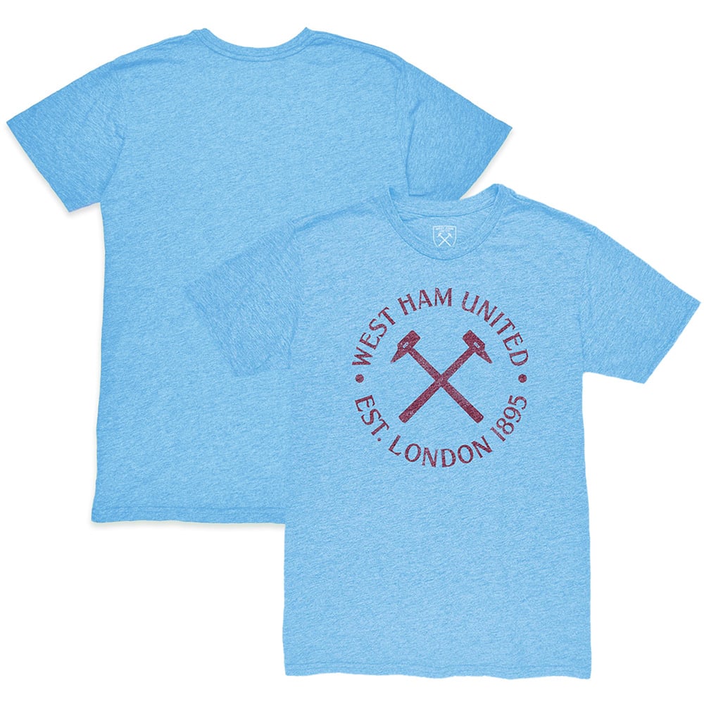Men's 1863FC  Light Blue West Ham United Mono Crest Twisted Tri-Blend Slub T-Shirt