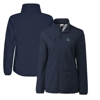 Women's Cutter & Buck  Navy Gwinnett Stripers Clique Trail Stretch Softshell Full-Zip Jacket