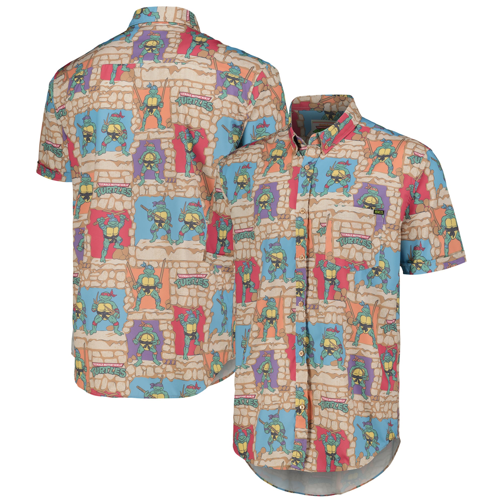 Unisex RSVLTS Tan Teenage Mutant Ninja Turtles Cowabunga Covers Button-Down Shirt