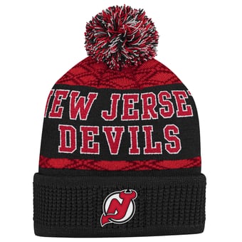 Youth New Jersey Devils Black Puck Cuffed Knit Hat with Pom