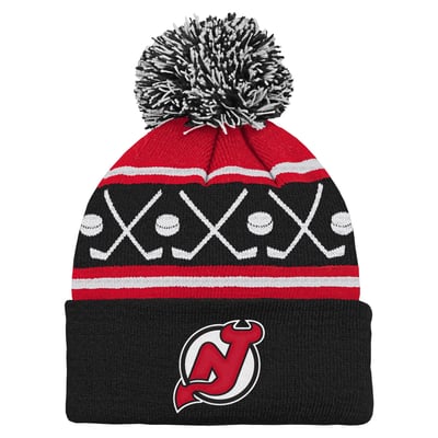 Preschool Black New Jersey Devils Faceoff Cuffed Knit Hat with Pom