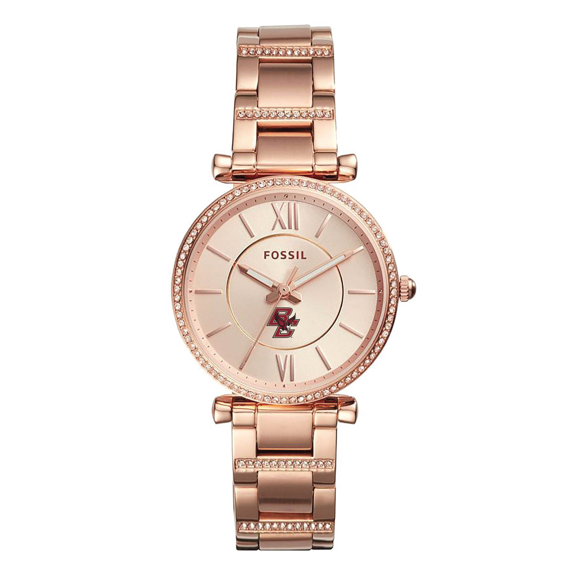 Women's Fossil Rose Gold Boston College Eagles Carlie Stainless Steel Watch