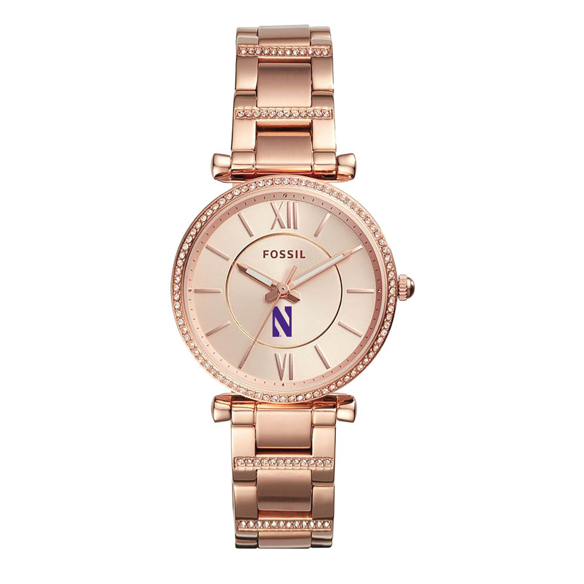 Women's Fossil Rose Gold Northwestern Wildcats Carlie Stainless Steel Watch