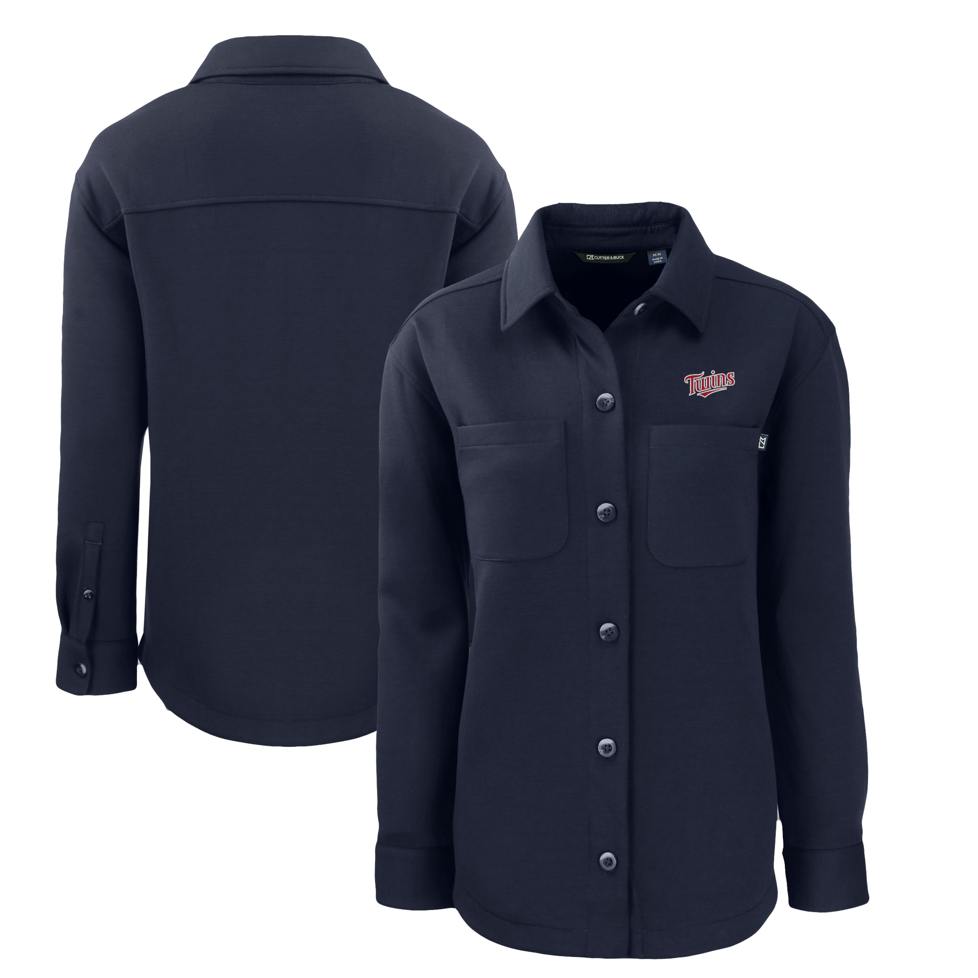 Women’s Cutter & Buck Navy Minnesota Twins Cooperstown Collection Roam Eco Knit Full-Snap Shacket Women’s Cutter & Buck Navy Minnesota Twins Cooperstown Collection Roam Eco Knit Full-Snap Shacket