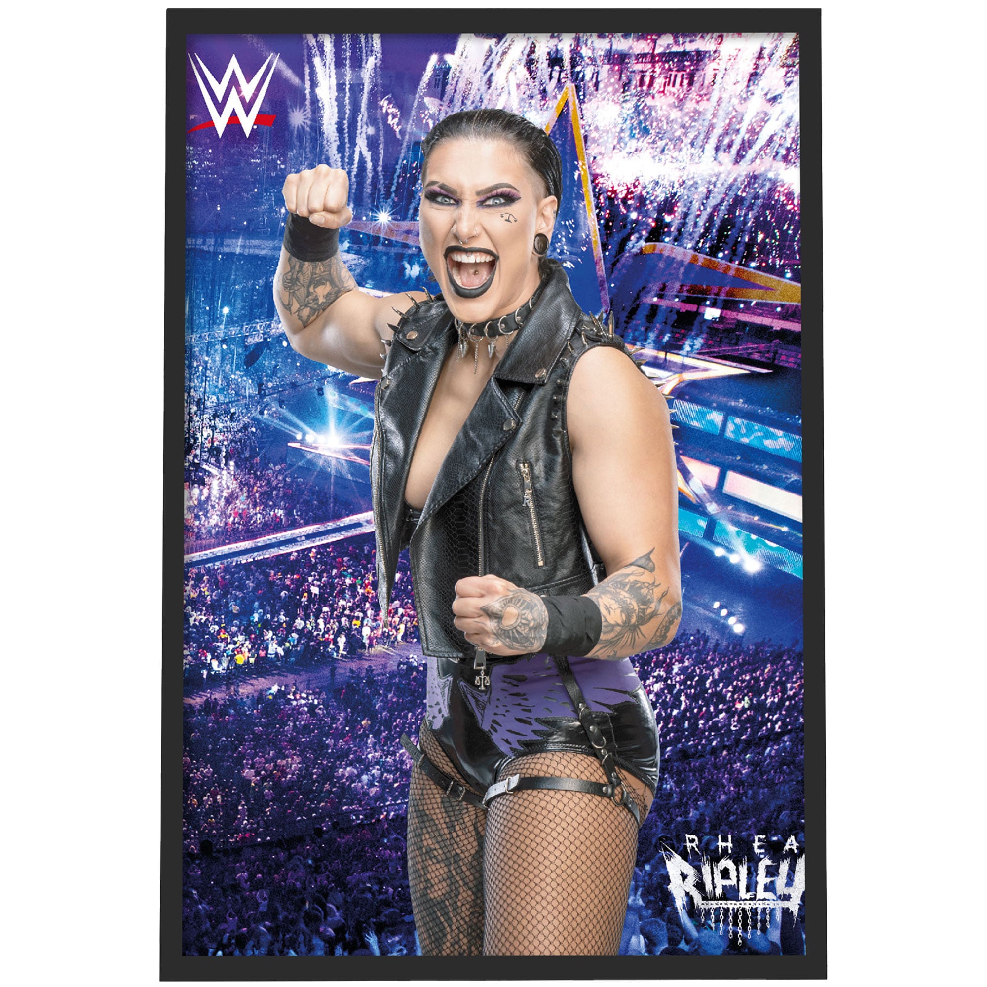 WWE Rhea Ripley Crowd Poster - Framed A3