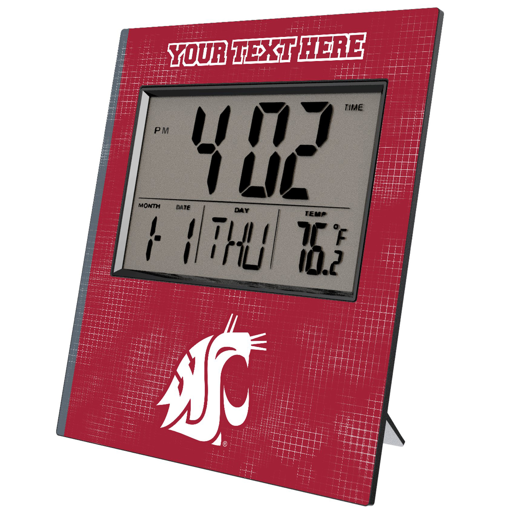 Keyscaper Washington State Cougars Cross Hatch Personalized Digital Desk Clock
