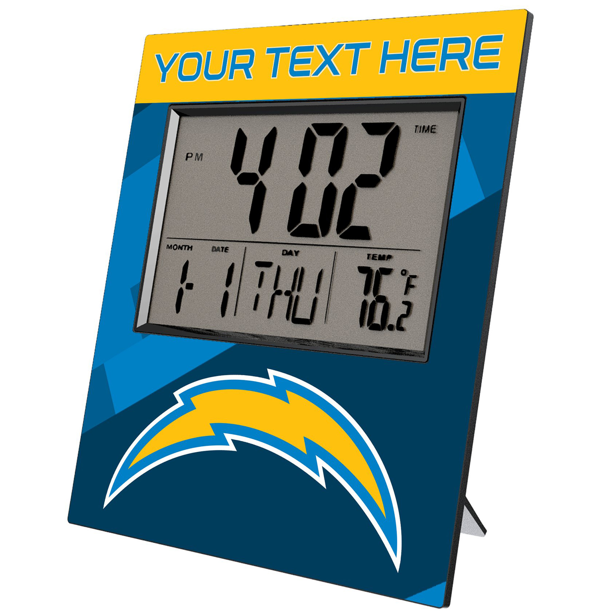 Keyscaper Los Angeles Chargers Color Block Personalized Digital Desk Clock