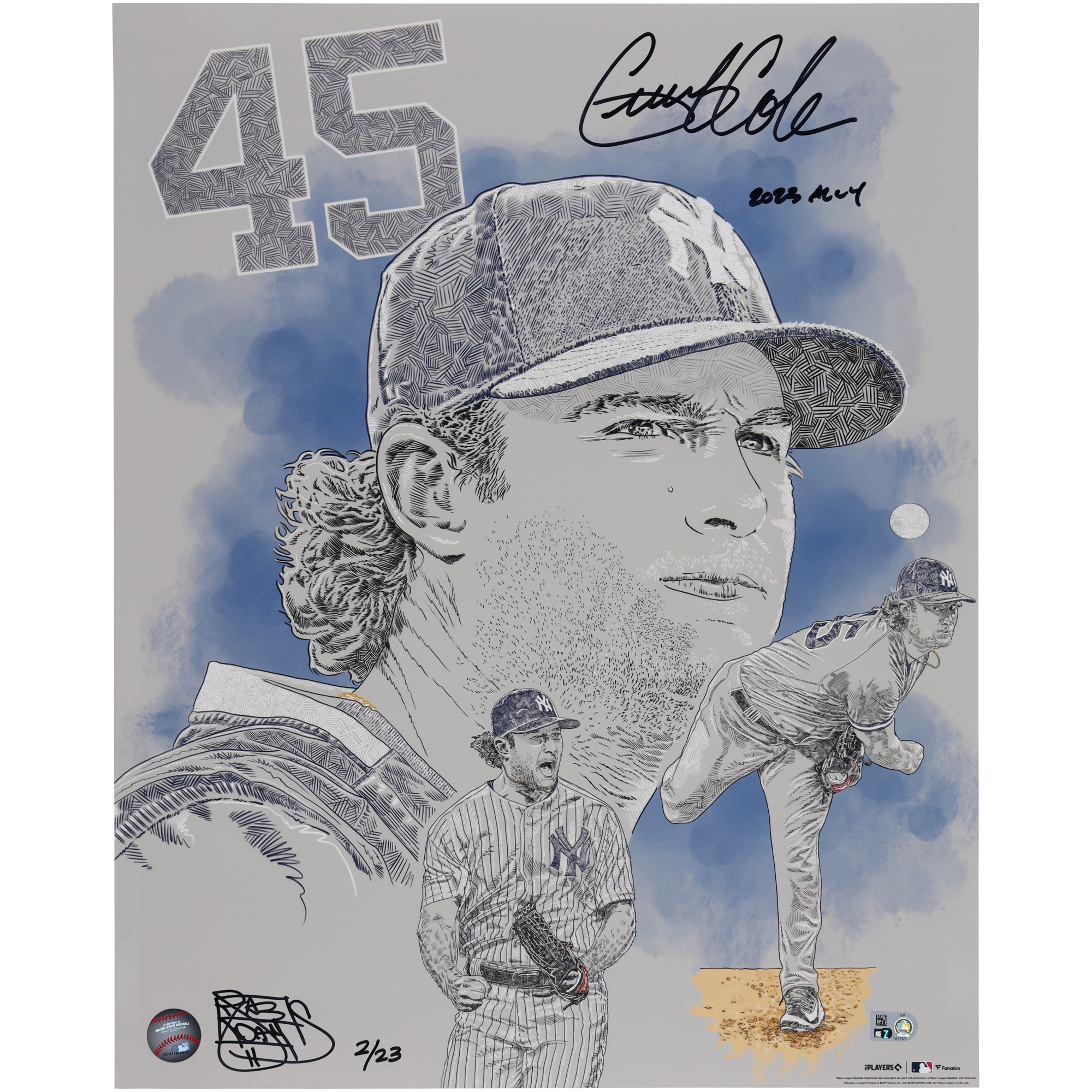 Gerrit Cole New York Yankees Autographed 16" x 20" Photo Print with "2023 AL Cy Young" Inscription - Art and Signed by Maz Adams - Limited Edition of 23
