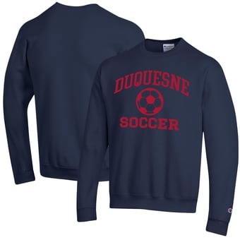 Men's Champion Navy Duquesne Dukes Soccer Icon Powerblend Pullover Sweatshirt