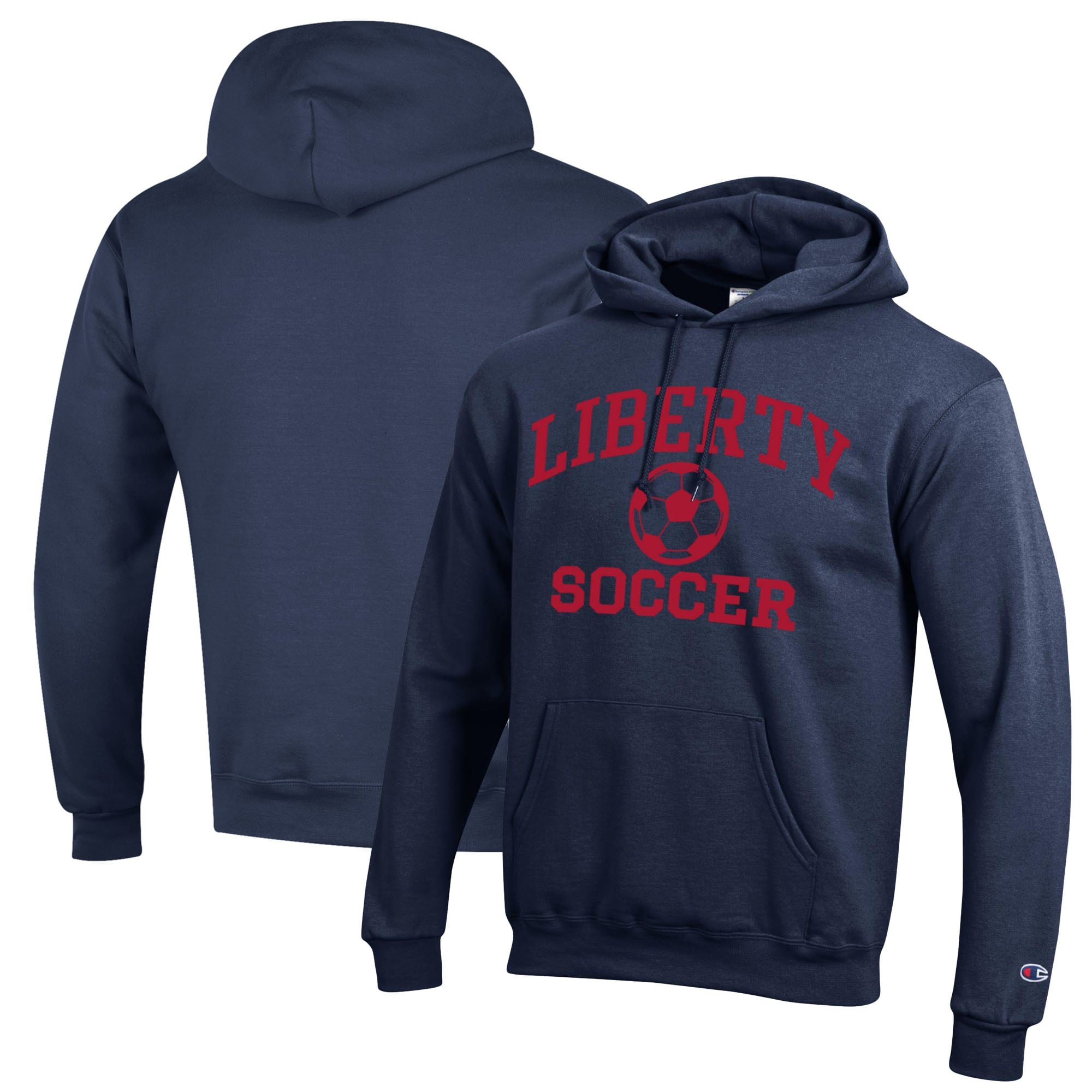 Men's Champion Navy Liberty Flames Soccer Icon Powerblend Pullover Hoodie