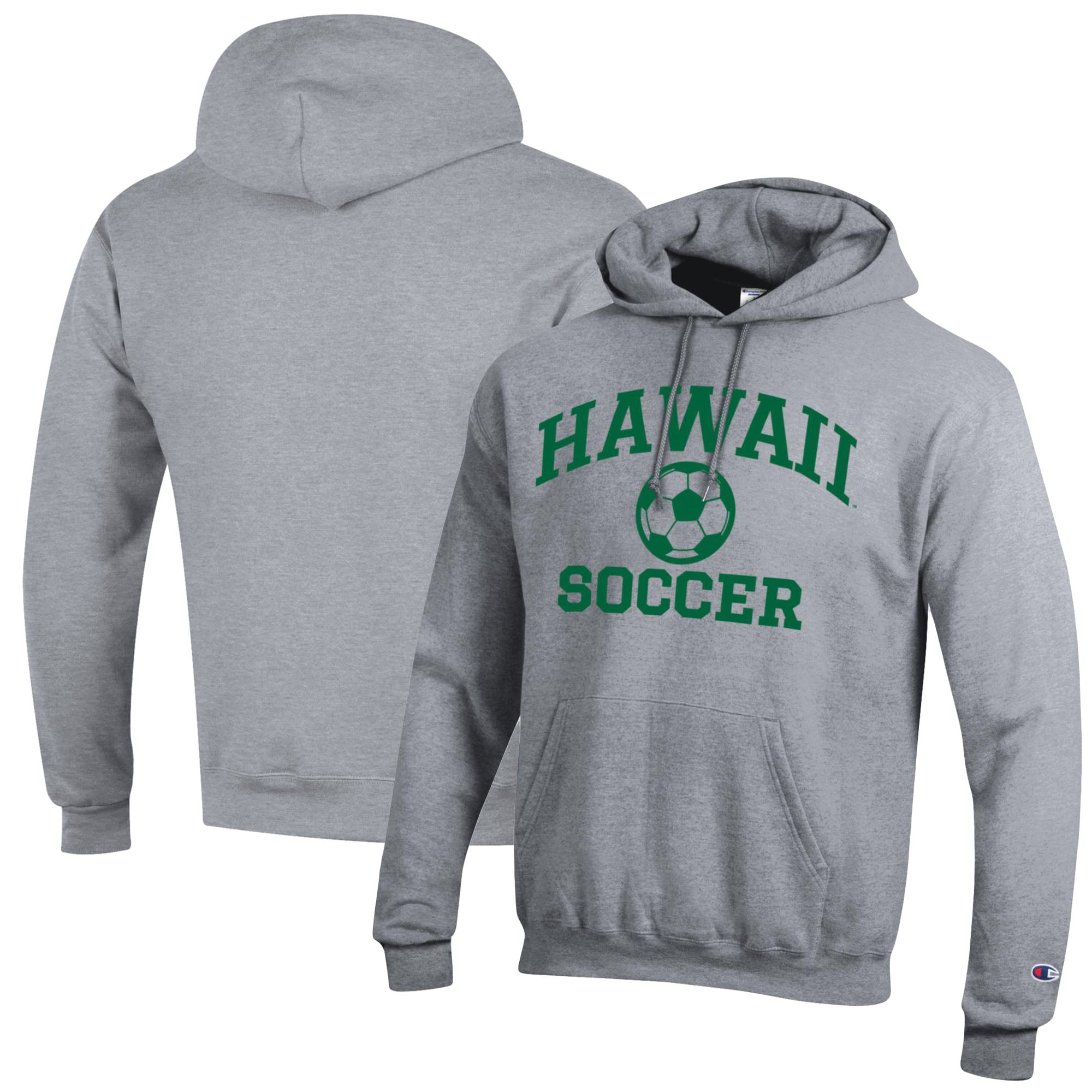 Men's Champion Heather Gray Hawaii Rainbow Warriors Soccer Icon Powerblend Pullover Hoodie