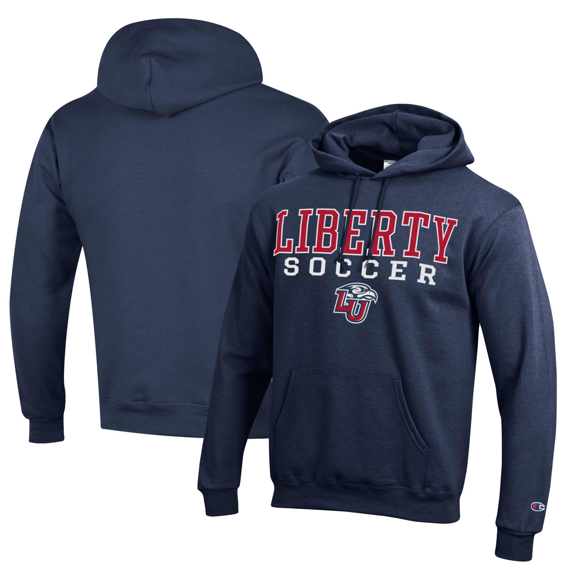 Men's Champion Navy Liberty Flames Soccer Stack Logo Powerblend Pullover Hoodie