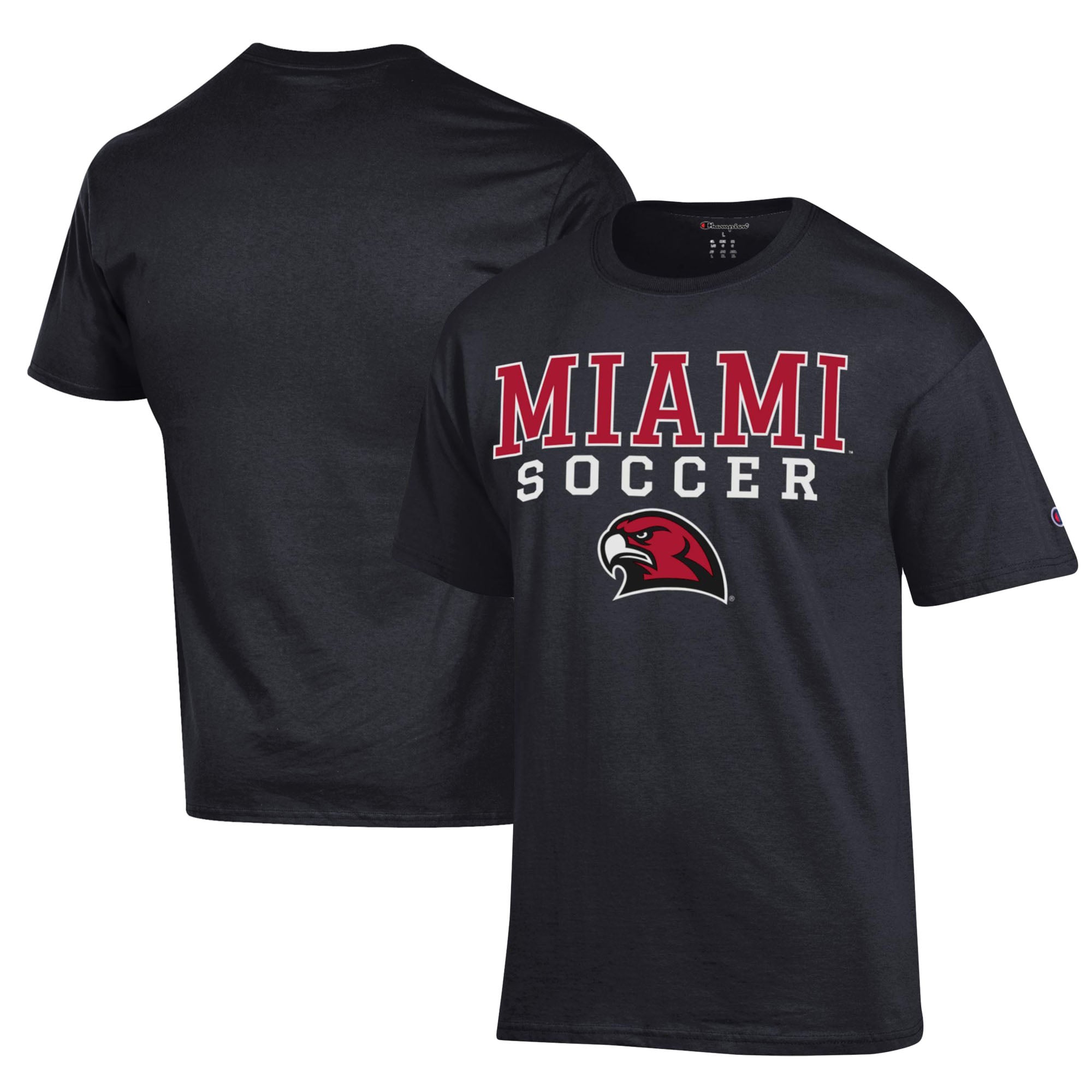 Men's Champion Black Miami University RedHawks Soccer Stack Logo Powerblend T-Shirt