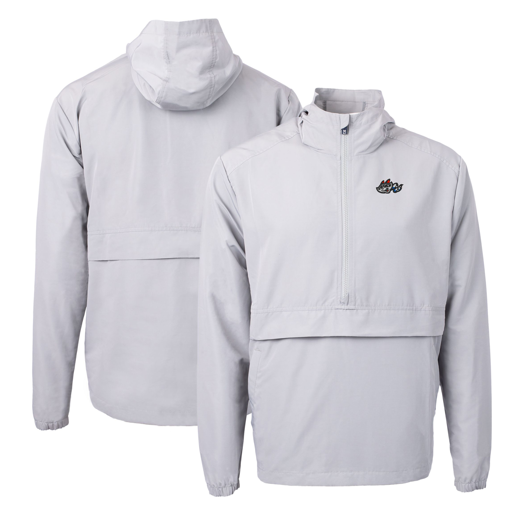 Men's Cutter & Buck Gray Rocket City Trash Pandas Charter Eco Recycled Half-Zip Anorak Jacket