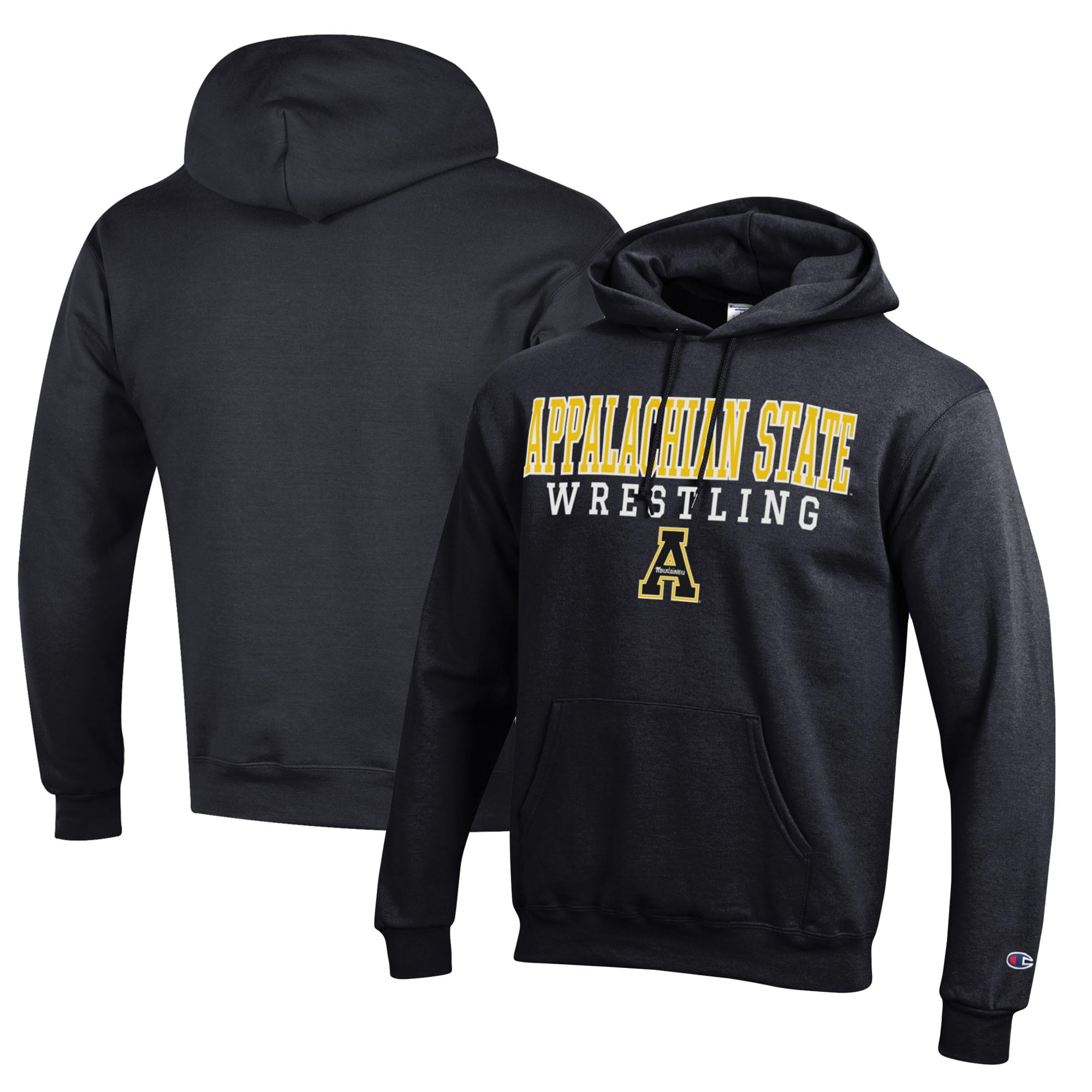 Men's Champion Black Appalachian State Mountaineers Wrestling Stack Logo Powerblend Pullover Hoodie