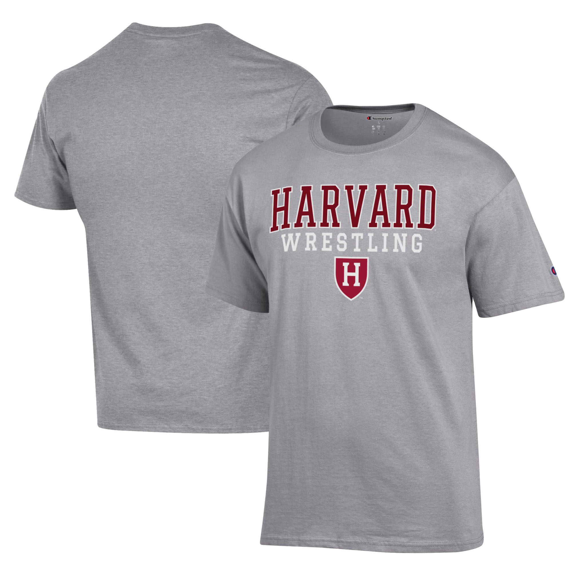 Men’s Champion Gray Harvard Crimson Wrestling Stack Logo T-Shirt