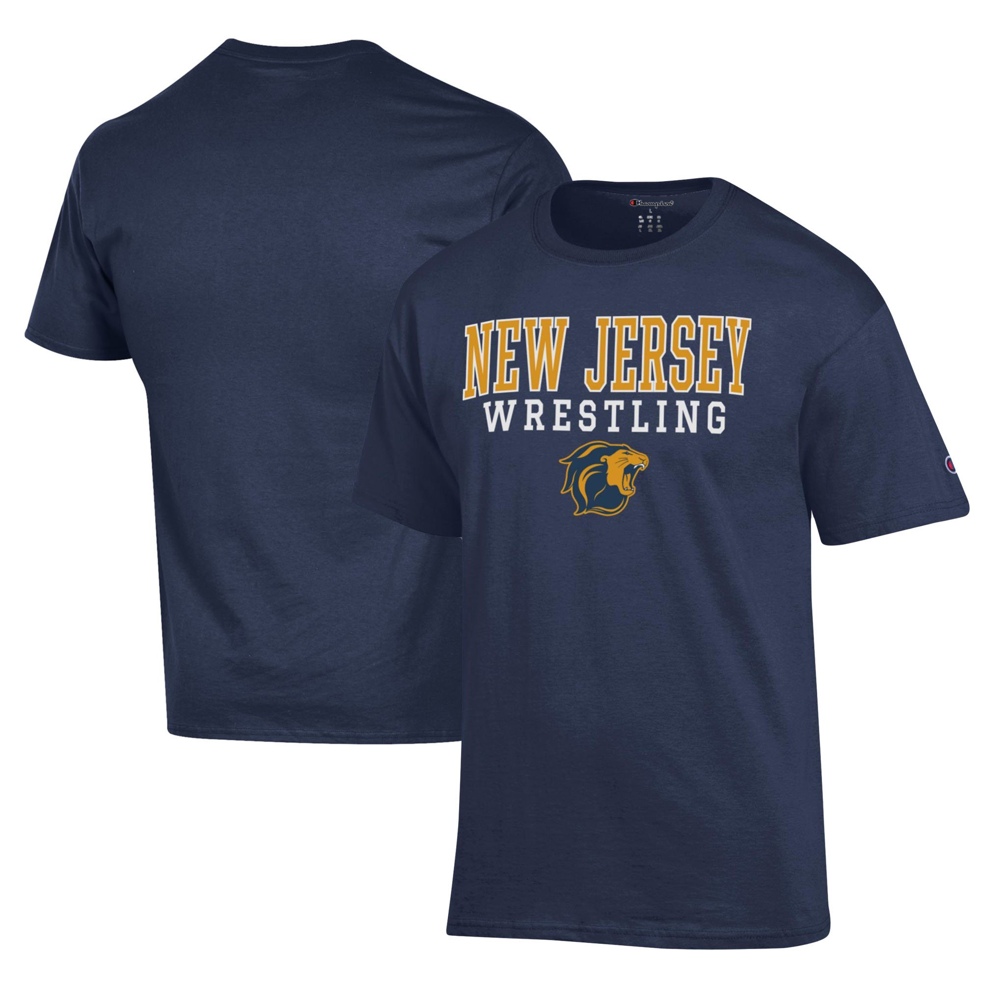 Men's Champion Navy College of New Jersey Lions Wrestling Stack Logo T-Shirt