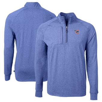 Men's Cutter & Buck  Heather Blue Iowa Cubs Adapt Eco Knit Heather Big & Tall Quarter-Zip Pullover Top