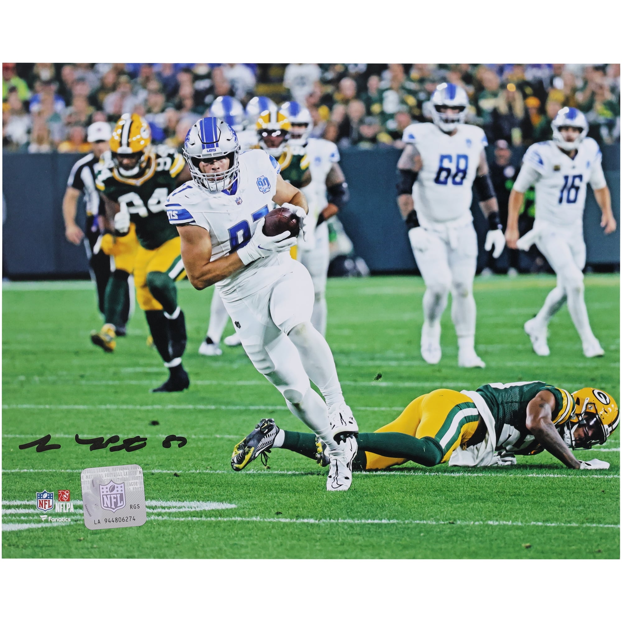 Sam LaPorta Detroit Lions Autographed 8" x 10" White Jersey Running Photograph