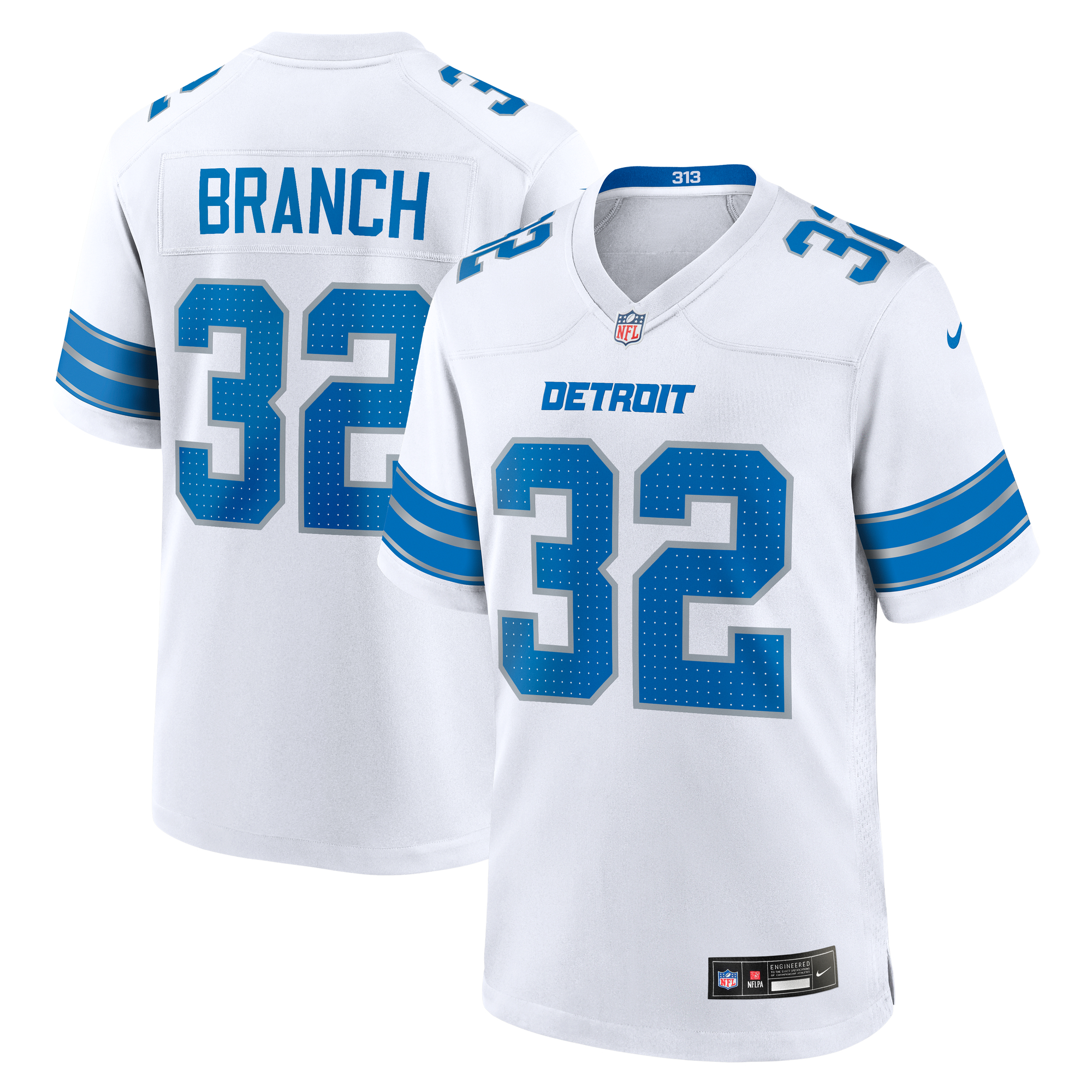 Men's Nike Brian Branch White Detroit Lions White Game Jersey