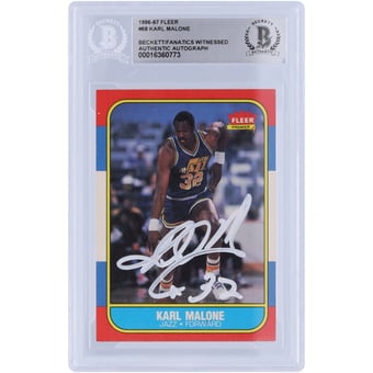 Karl Malone Utah Jazz Autographed 1986-87 Fleer White Ink #68 Beckett Fanatics Witnessed Authenticated Rookie Card