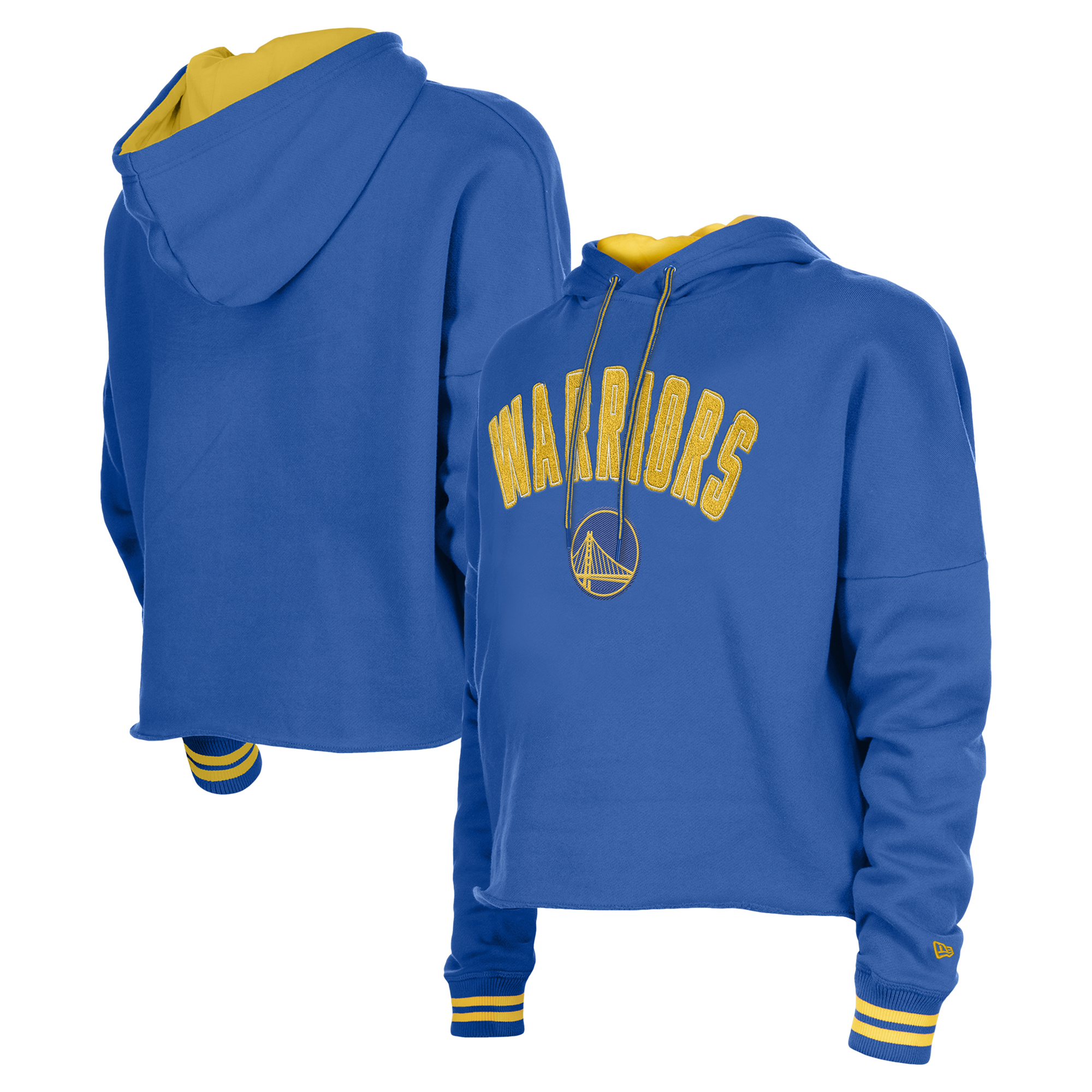 Women's New Era Royal Golden State Warriors Boxy Raw Edge Pullover Hoodie