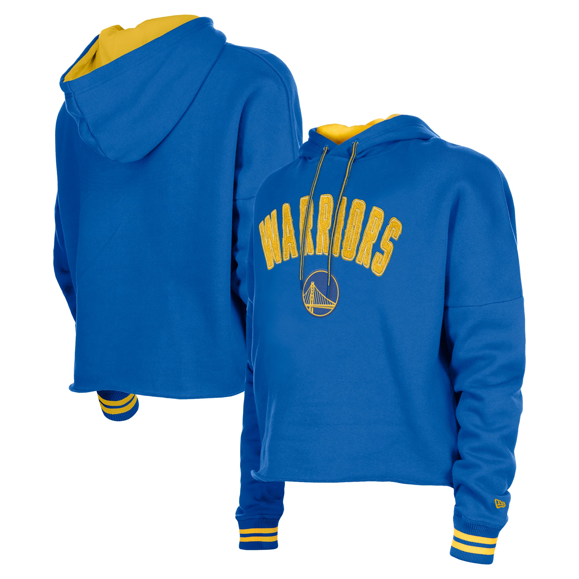 Women's New Era Royal Golden State Warriors Boxy Raw Edge Pullover Hoodie