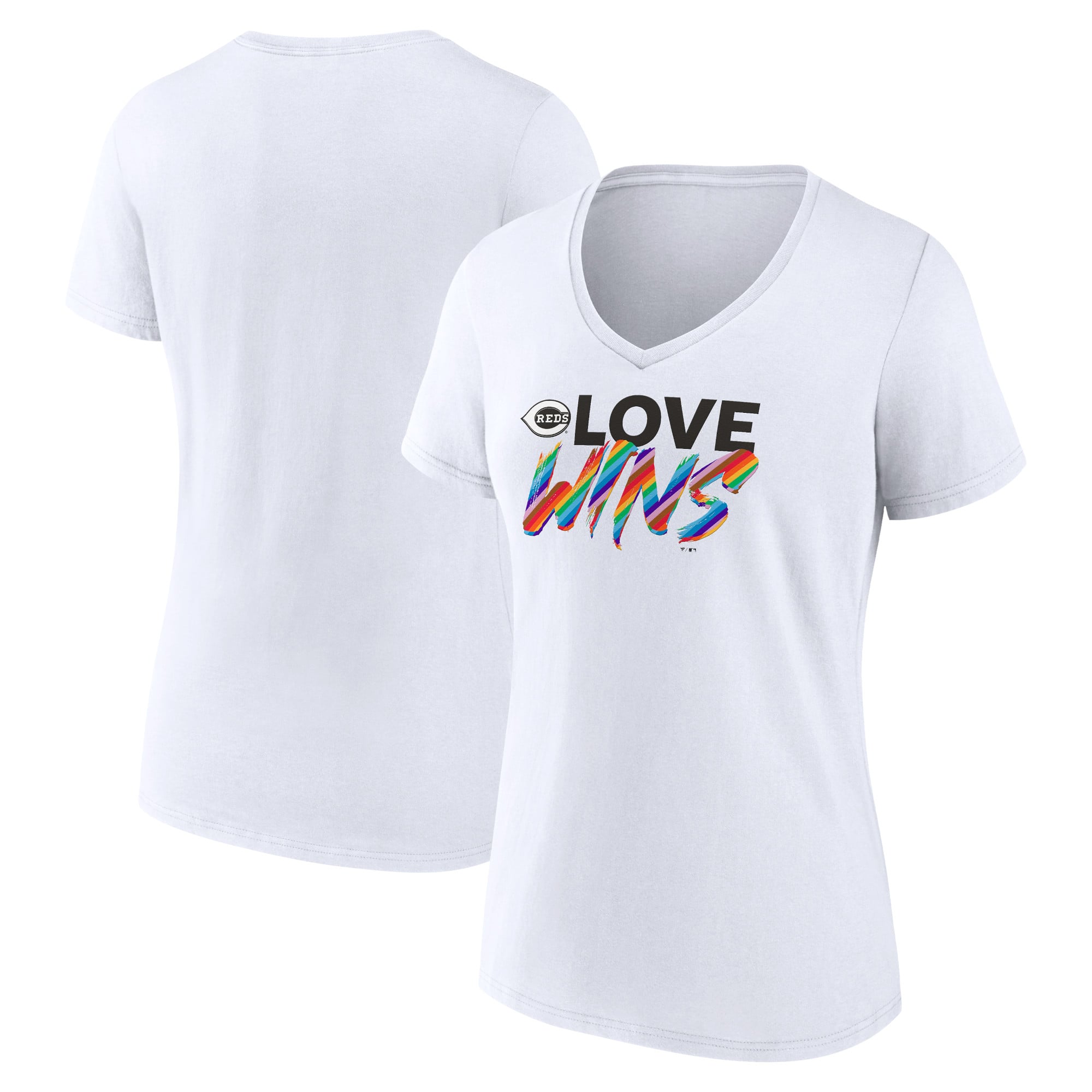 Women's White Cincinnati Reds Love Wins V-Neck T-Shirt