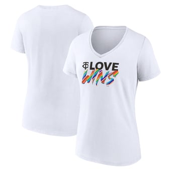 Women's White Minnesota Twins Love Wins V-Neck T-Shirt