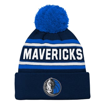 Youth Navy Dallas Mavericks Backboard Jacquard Cuffed Knit Hat with Pom