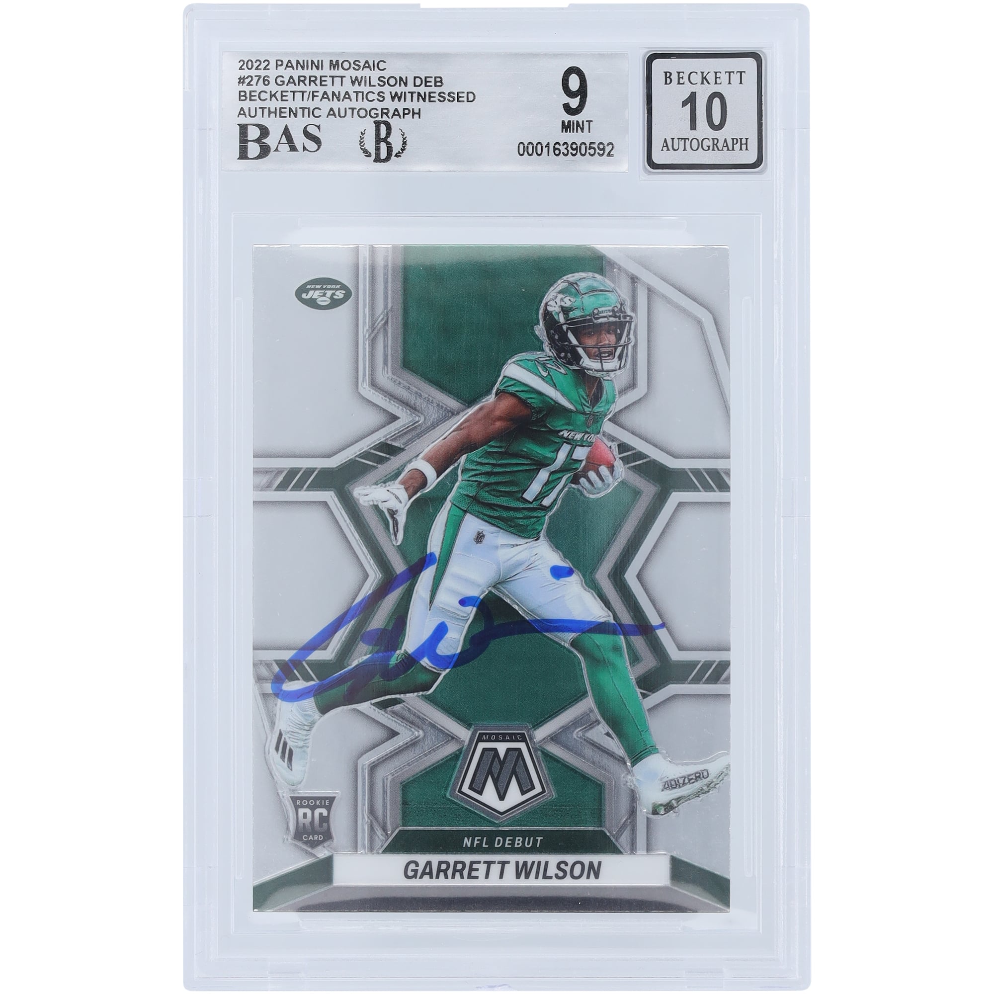 Garrett Wilson New York Jets Autographed 2022 Panini Mosaic NFL Debut #276 Beckett Fanatics Witnessed Authenticated /10 Rookie Card