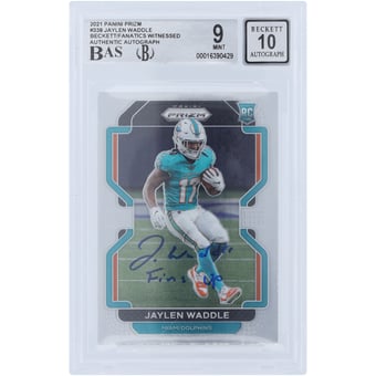 Jaylen Waddle Miami Dolphins Autographed 2021 Panini Prizm #338 Beckett Fanatics Witnessed Authenticated 9/10 Rookie Card with "Fins Up" Inscription