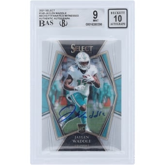 Jaylen Waddle Miami Dolphins Autographed 2021 Panini Select Premier Level #148 Beckett Fanatics Witnessed Authenticated 9/10 Rookie Card