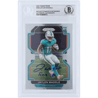 Jaylen Waddle Miami Dolphins Autographed 2021 Panini Prizm #338 Beckett Fanatics Witnessed Authenticated Rookie Card with "Fins Up" Inscription