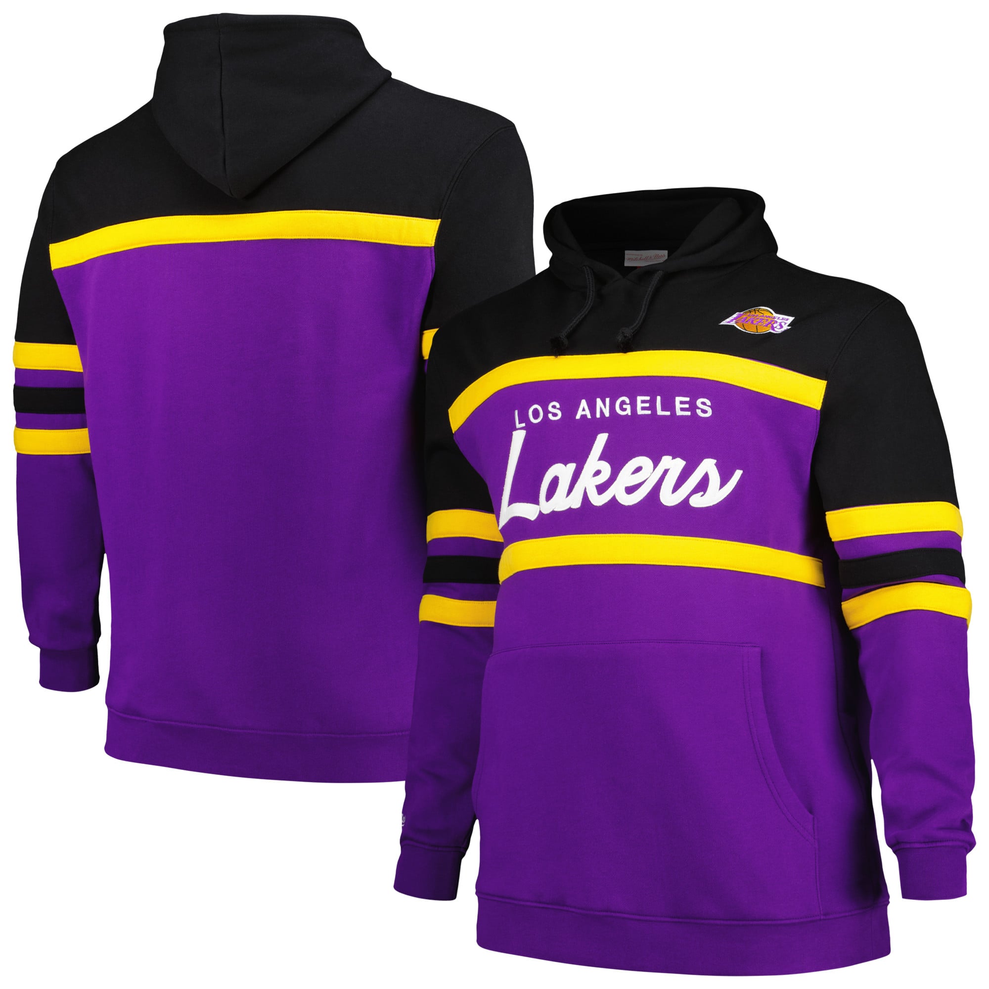 Men's Mitchell & Ness Black Los Angeles Lakers Big & Tall Hardwood Classics Head Coach Pullover Hoodie